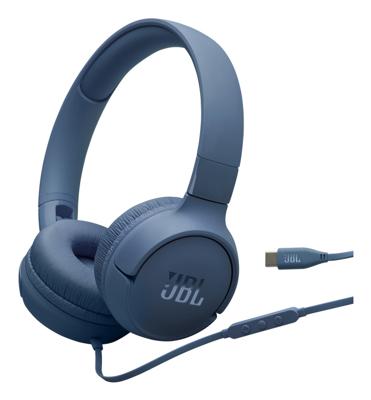 JBL Tune 520C Comfort Fit bedrade on-ear koptelefoon met microfoon, JBL Pure Bass-geluid, EQ-presets, USB-C-connectiviteit, opvouwbaar ontwerp en knoopresistente kabel, blauw