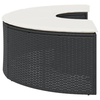 Voetensteun met kussen poly rattan zwart - thumbnail