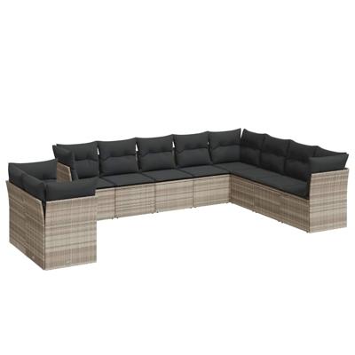 11-delige Loungeset met kussens poly rattan lichtgrijs