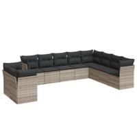 11-delige Loungeset met kussens poly rattan lichtgrijs - thumbnail