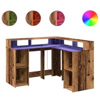 Bureau met LED-verlichting 130x130x91 cm bewerkt hout oud hout - thumbnail