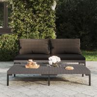 Tuinbanken 2 st met kussens halfrond poly rattan - thumbnail