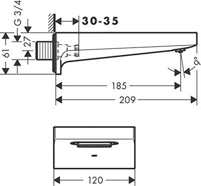 Baduitloop Metropol HansGrohe Watervalstraal 18.5 cm Geborsteld Zwart Chroom