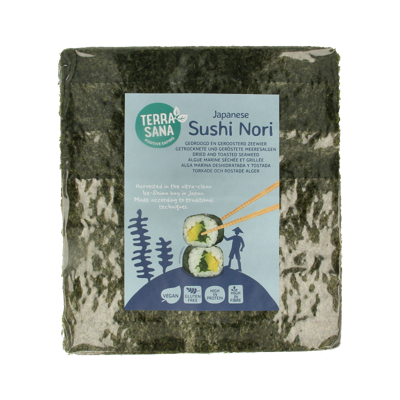 TerraSana Sushi nori geroosterd 50 stuks 125 Gram TerraSana Sushi nori geroosterd 50 stuks 125 Gram