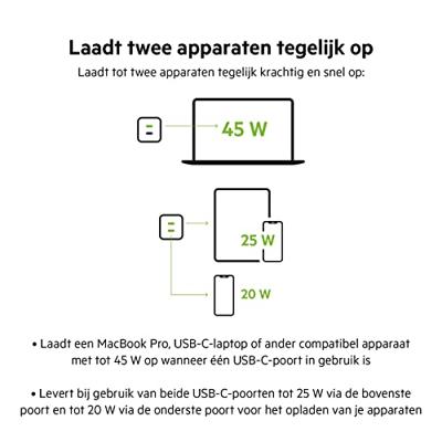 Belkin BoostCharge Pro 2-poorts USB-C GaN-wandlader met PPS (45 W) oplader Belkin BoostCharge Pro 2-poorts USB-C GaN-wandlader met PPS (45 W) oplader
