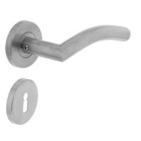 Deurkruk Lisa/hoek 90°op rozet met sleutelgat plaatjes RVS - thumbnail