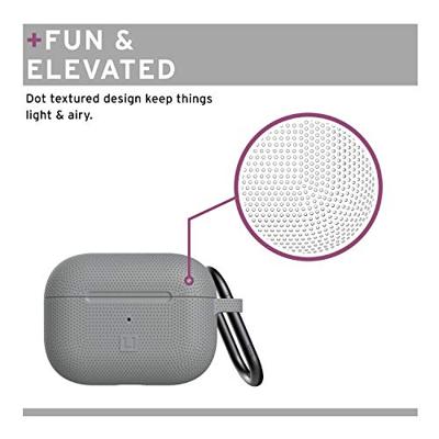 U by UAG [U] DOT Soft Touch siliconen hoes Apple Airpods Pro Case [Wireless Charging compatibel (LED zichtbaar), getextureerd ontwerp, Lightning-aansluiting afdekking, karabijnhaak] grijs