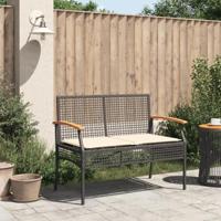 Tuinbank met kussen poly rattan en acaciahout zwart - thumbnail