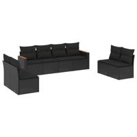 9-delige Loungeset met kussens poly rattan zwart - thumbnail