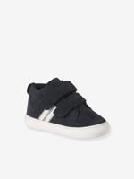 Baskets Mid gevoerd met klittenband leer baby marineblauw - thumbnail