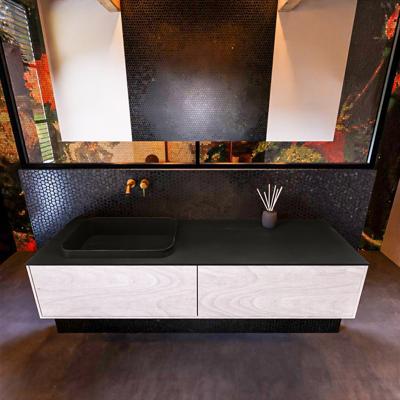 Badkamermeubelset Mondiaz Erin 150 cm met 2 Lades met RIDGE Wastafel Links Urban Zonder Kraangaten Greeploos Mat Underlayment