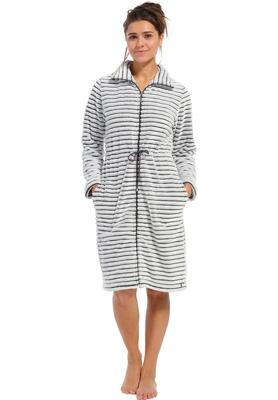 Rits badjas met grijze strepen - fleece-(52-54) XXL