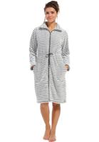 Rits badjas met grijze strepen - fleece-(52-54) XXL - thumbnail