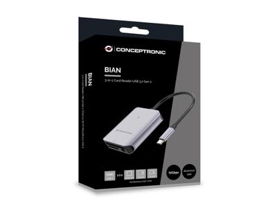 Kaartlezer Conceptronic 3 en 1 USB 3.2 Gen 2 Grijs