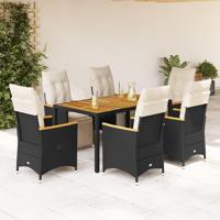 7-delige Bistroset met kussens poly rattan zwart - thumbnail
