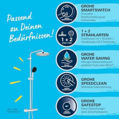 Douchekolom met thermostatische mengkraan - Waterbesparend - GROHE Vitalio Start Systeem 250 - Chroom - 26677001