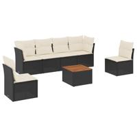 7-delige Loungeset met kussens poly rattan zwart - thumbnail