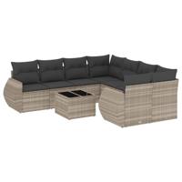 9-delige Loungeset met kussens poly rattan lichtgrijs - thumbnail