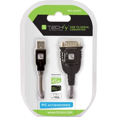 Techly IDATA USB-SER-2T seriële kabel Transparant 0,45 m USB Type-A DB-9