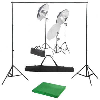 Fotostudioset met verlichtingsset en achtergrond