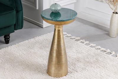 Handgemaakte bijzettafel ELEMENTS 55cm goudgroen marmer rond - 42731