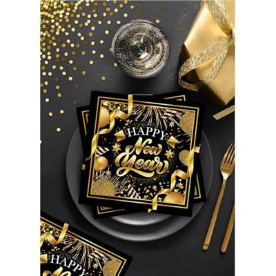 Elegante Nieuwjaar Servetten Zwart/Goud (20st)