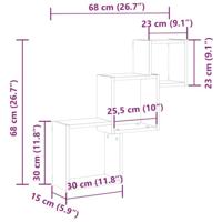 Wandplanken kubus 68x15x68 cm bewerkt hout oud houtkleurig - thumbnail