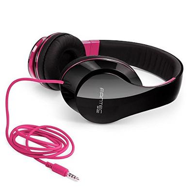 FANTEC SHP-250AJ Stereo HiFi-hoofdtelefoon (met beugel, On Ear, 3,5 mm jackstekker, bassterkte, grote en zachte oorkussens) zwart/roze