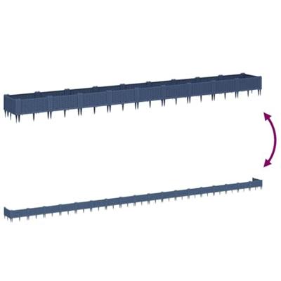 VidaXL Plantenbak met pinnen 362,5x42,5x28,5 cm polypropeen grijs