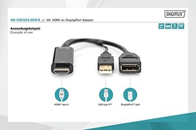 Digitus AK-330101-002-S HDMI-kabel DisplayPort / HDMI / USB Aansluitkabel DisplayPort-bus, HDMI-A-stekker, USB-A stekker 0.2 m Zwart 4K UHD, Afgeschermd Digitus AK-330101-002-S HDMI-kabel DisplayPort / HDMI / USB Aansluitkabel DisplayPort-bus, HDMI-A-stekker, USB-A stekker 0.2 m Zwart 4K UHD, Afgeschermd
