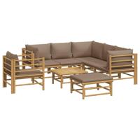 8-delige Loungeset met kussens bamboe taupe - thumbnail