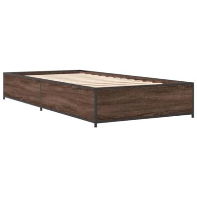 Bedframe bewerkt hout en metaal bruin eikenkleurig 90x190 cm Bedframe bewerkt hout en metaal bruin eikenkleurig 90x190 cm
