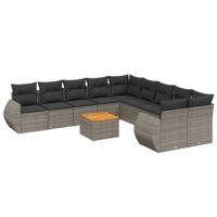 11-delige Loungeset met kussens poly rattan grijs - thumbnail