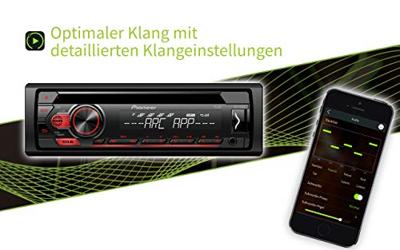Pioneer DEH-S110UB | 1DIN RDS-autoradio met rode toetsverlichting | Display wit | Android ondersteuning | 5-band equalizer | CD | MP3 | USB | AUX-ingang | ARC app
