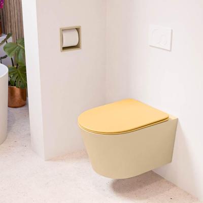 MONDIAZ LAVIE hangend toilet single fire rimless diepspoel Sand, Toiletzitting met quick-release & softclose Ocher