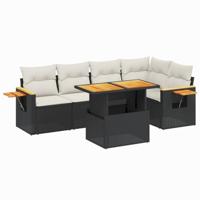 6-delige Loungeset met kussens poly rattan zwart - thumbnail