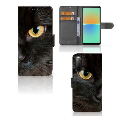 Sony Xperia 10 IV | Telefoonhoesje | Met pasjeshouder | Zwarte Kat