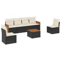 7-delige Loungeset met kussens poly rattan zwart - thumbnail