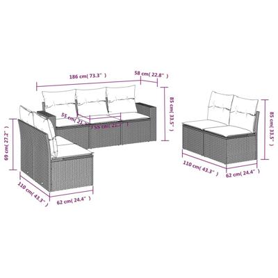 7-delige Loungeset met kussens poly rattan grijs - thumbnail