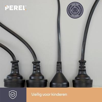 Perel contactdoos met 4 stopcontacten, schakelaar en overspanningsbeveiliging, zwart, voor België - thumbnail