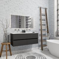 Zaro Sevilla Solid Surface badmeubel 120cm mat antraciet zonder kraangat dubbele spoelbak 4 lades - thumbnail