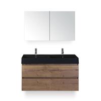 Maxx XL Badmeubelset 120 cm - Tabacco - Wastafel Kube Dubbel Zw 2 kraangaten - met Spiegelkast - thumbnail