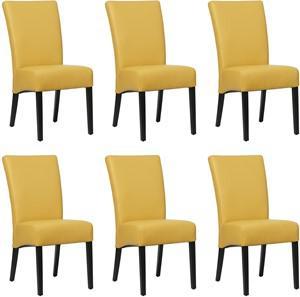 Set van 6 Gele leren landelijke eetkamerstoelen Just - Toledo Leer Lemon (geel leer)