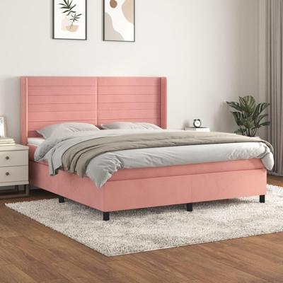Boxspring met matras fluweel roze 180x200 cm