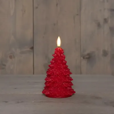 Anna&apos;s Collection LED kaars kerstboom wax 3D vlam rood Ø 8,5 x 15cm