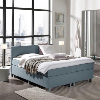 Dekbed Discounter Boxspringset Zion | met Extra Hoge Onderbox | 210 cm lang 180 x 210, Kleur: Blauw, Topper: HR Koudschuim, Montage: Exclusief montage