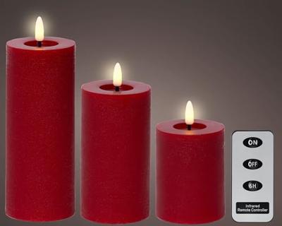 Lumineo ledkaars met afstandsbediening set van 3 rood