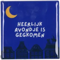 Daan Kromhout Design tegeltje keramiek heerlijk avondje 10x10cm blauw - thumbnail