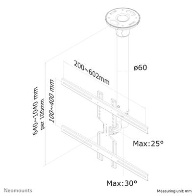 Neomounts FPMA-C400BLACK TV-plafondbeugel 81,3 cm (32) - 152,4 cm (60) Kantelbaar, Zwenkbaar