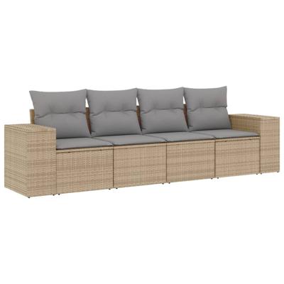 5-delige Loungeset met kussens poly rattan beige - thumbnail